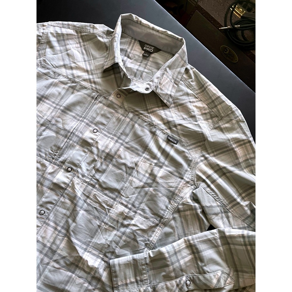 Orvis PRO Fishing Large Light Sage Plaid Excellent Long Sleeve Snap Front